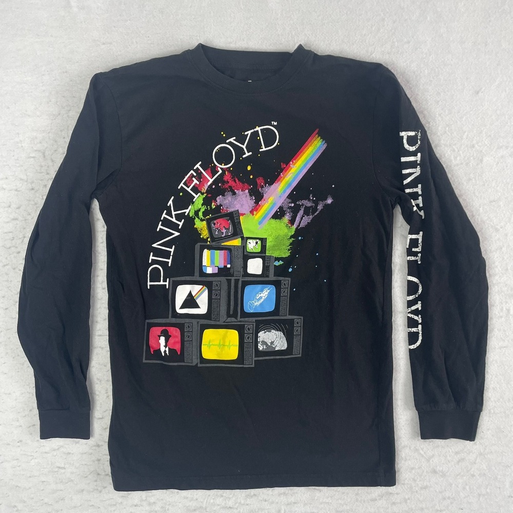 Pink Floyd Long Sleeve Graphic T-Shirt Mens Medium Rainbow TV Stack Sleeve Print